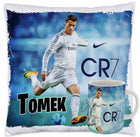 Kubek i Poduszka dla fana cristiano ronaldo CR7 + imię różne wzory zestaw upominkowy, gadżet kibicowski z nadrukiem