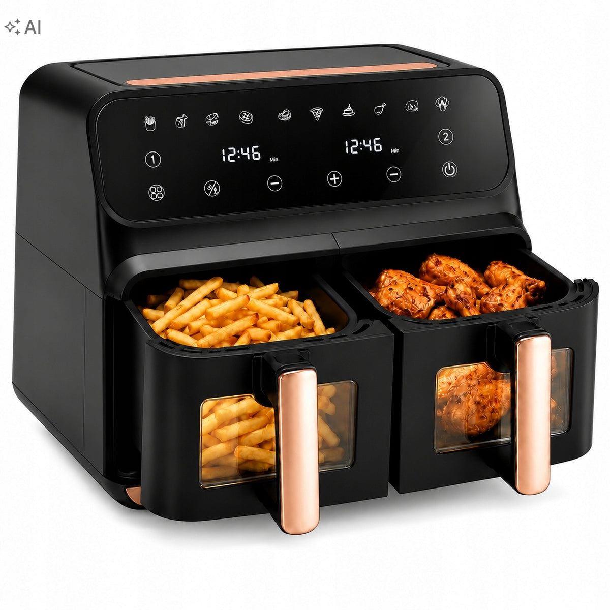 Frytkownica dwukomorowa beztłuszczowa airdweller AIR fryer 2400W 9l czarna czarny