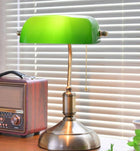 LAMPKA BIURKOWA VINTAGE BANKIERSKA NOCNA KLASYCZNA ABAŻUR RETRO E27 ZIELONY lampa stołowa do pracy, wysokość 38 cm