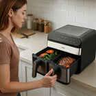Frytkownica beztłuszczowa dwukomorowa AIR fryer voksar G11 2400W +przepisy srebrny/szary