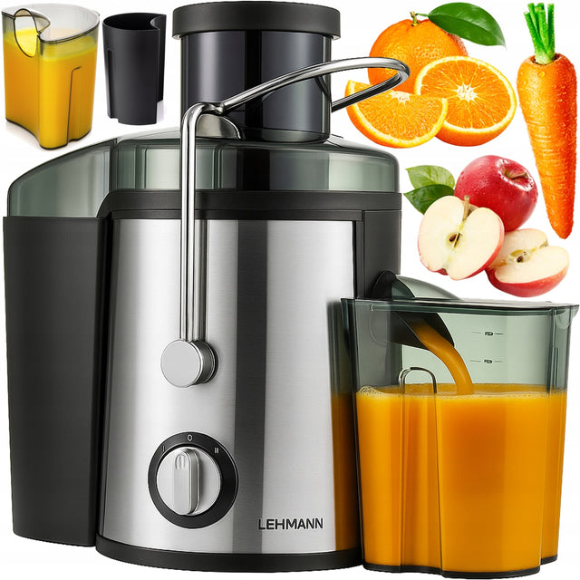 Sokowirówka do owoców i warzyw wyciskarka wysokoobrotowa lehmann duży otwór świeże napoje, 600 w, 2 biegi, wsad 6,5 cm, separator pulpy