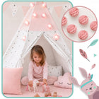 Tipi namiot wigwam dla dzieci teepee Girlanda Poduszki Stabilizator Nukido domek do zabawy, różowa kryjówka, mata