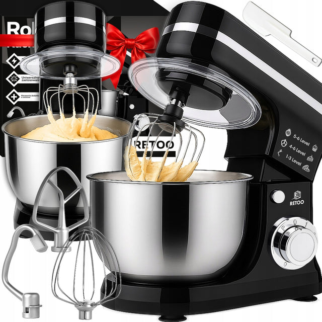 Robot kuchenny planetarny z misą 6l wielofunkcyjny mikser 3w1 3200W XL do wyrabiania ciasta, ubijania piany, hak, mieszadło, trzepaczka, 6 prędkości