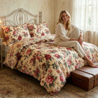 Pościel Bawełna Premium 160x200 Kwiaty Vintage Peonie J&W komplet tekstyliów do sypialni, 3 części, poszewki 70x80 cm