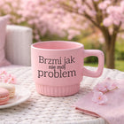 Kubek ryflowany różowy prezent do pracy brzmi JAK NIE MÓJ problem ciastko ceramiczny 300 ml, naczynie na kawę i herbatę