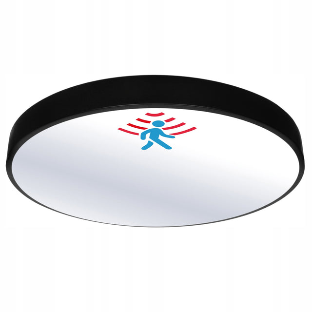 Plafon LED 40cm Czarny 40W 4000K 3400lm Lampa z czujnikiem ruchu zmierzchu okrągła oprawa sufitowa światło neutralne do przedpokoju