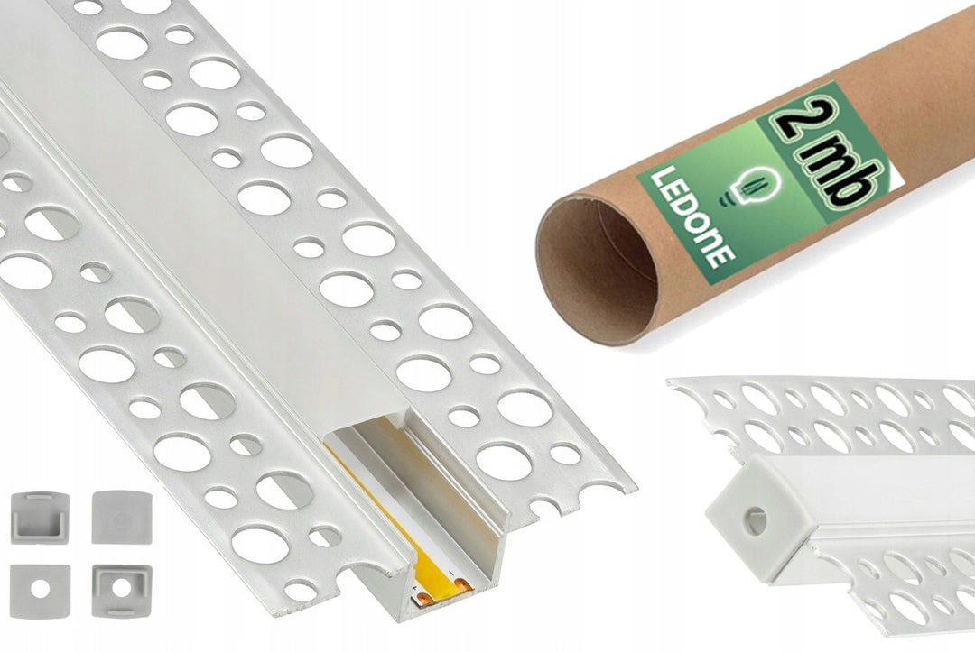 Zestaw profil 12mm LED aluminiowy do płyt karton-gips GK gipsowych klosz 2m listwa do taśmy świetlnej, kanał wpuszczany