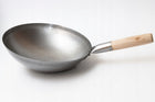 Patelnia Wok ze stali węglowej 30 cm Okrągłe dno drewniana rączka do smażenia dań azjatyckich, stir-fry