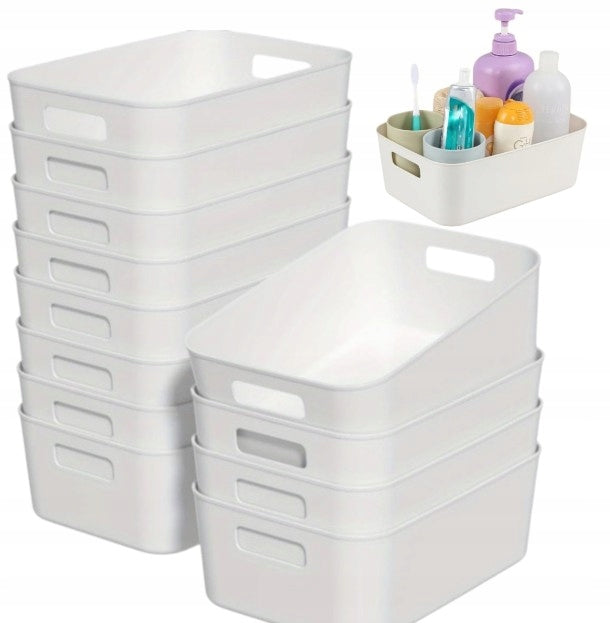 10 x pojemnik koszyczek do przechowywania pudełko organizer kuchni łazienki na drobiazgi, biały plastik, 20,5 x 13,5 x 6,5 cm