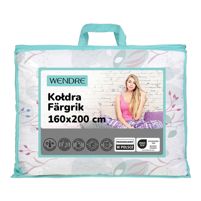 Wendre Kołdra Färgrik 160x200, Bloom, całoroczna, antyalergiczna, kolorowa wypełnienie silikonowe, poszycie poliestrowe, pranie w pralce, 900 g