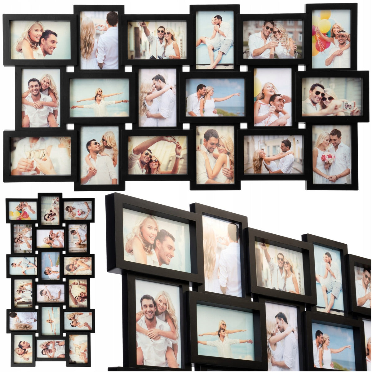 Duża ramka na zdjęcia 10x15 multi foto 18 zdjęć czarna poziomo lub pionowo kolaż fotograficzny, galeria ścienna