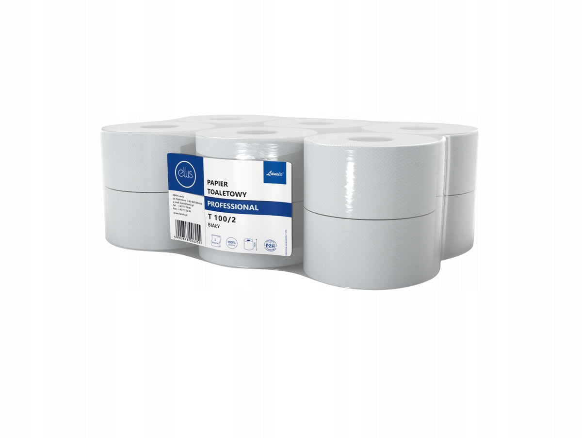 Papier toaletowy Celuloza T100/2 bezzapachowy Ellis Professional 12 szt. biały, 2-warstwowy, 334 listki, do łazienki