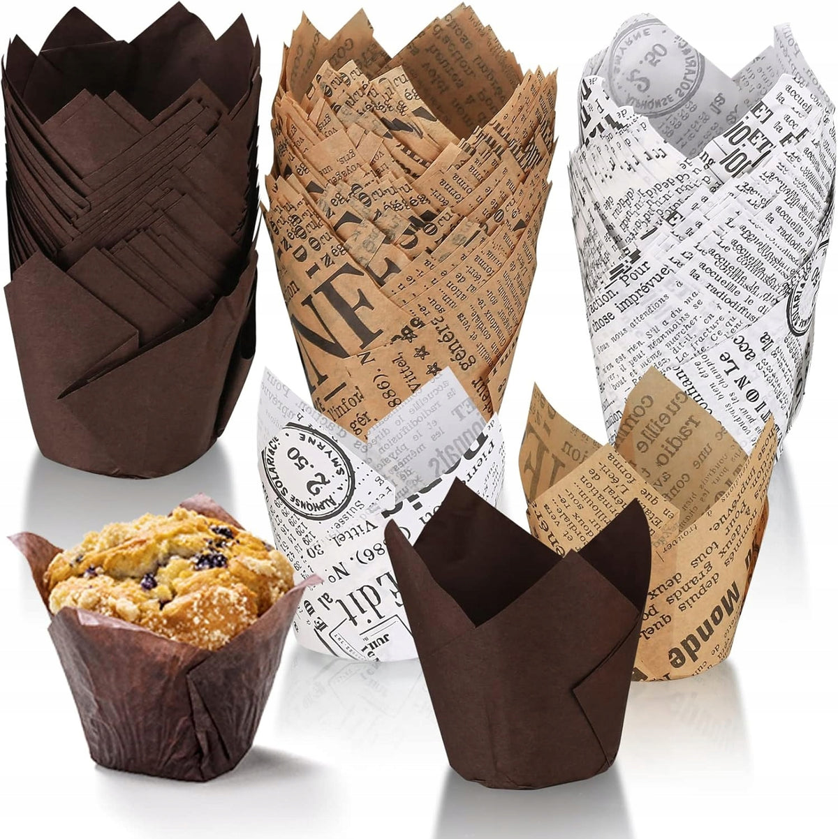 Papierowe papilotki do muffinek babeczek 3 wzory nieprzywierające x150 foremki do cupcakes, wkłady do pieczenia ciast i