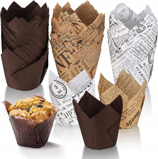 Papierowe papilotki do muffinek babeczek 3 wzory nieprzywierające x150 foremki do cupcakes, wkłady do pieczenia ciast i deserów