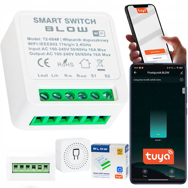 Przełącznik przekaźnik włącznik światła 16A WiFi dopuszkowy mini tuya smart sterownik oświetlenia, moduł do instalacji elektrycznej