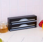 Dyspenser podajnik dozownik folii spożywczej pojemnik organizer do szuflady wkład bambusowy do kuchni, 2 przegrody