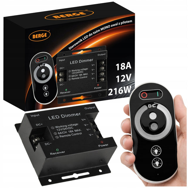 Ściemniacz Sterownik LED z Pilotem Do Taśmy 18A 216W 12V 24V Dotykowy Mono regulator jasności oświetlenia jednobarwnego
