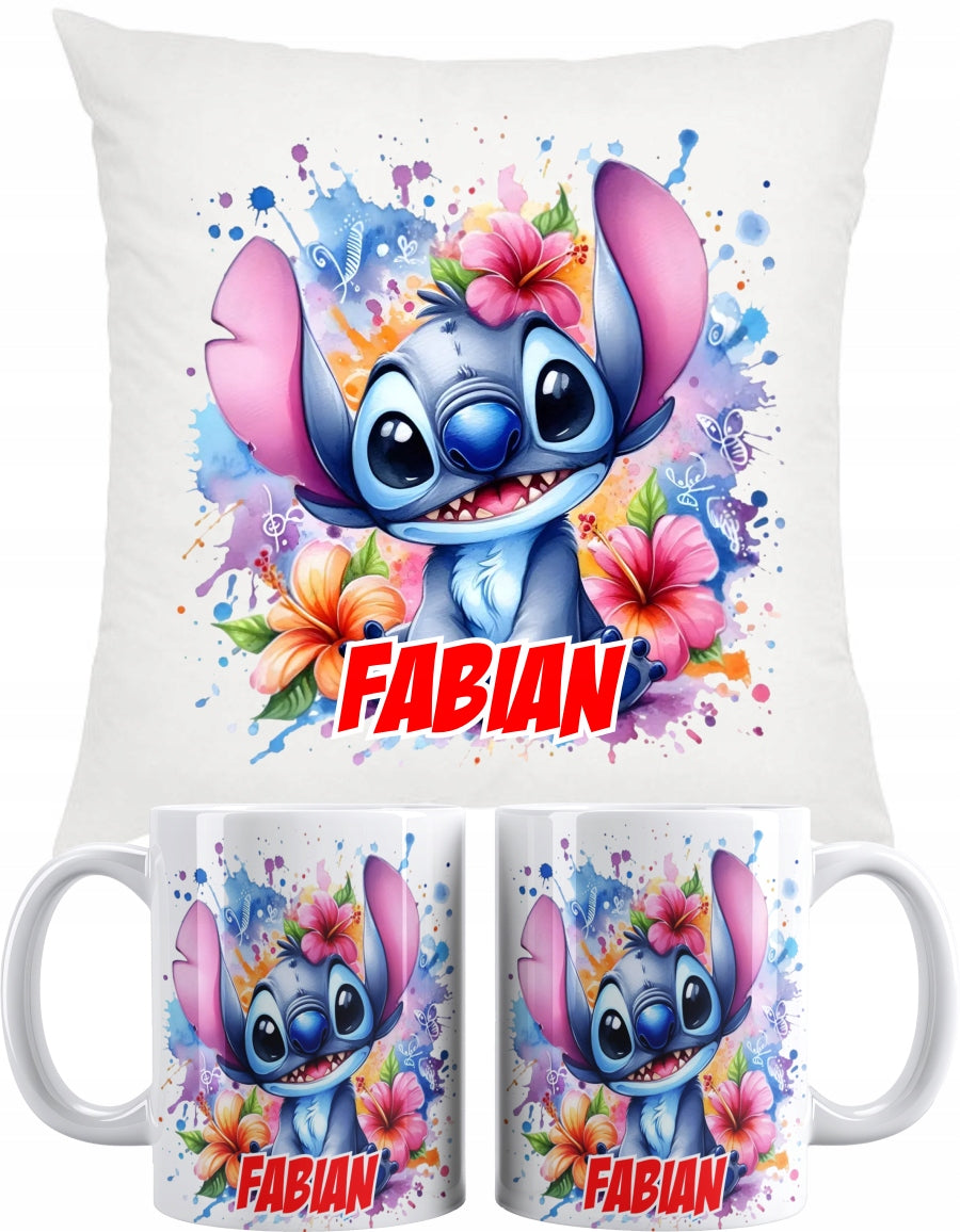 ZESTAW KUBEK I PODUSZKA LILO I STICH ANGEL DLA FANA PREZENT Z IMIENIEM gadżet z nadrukiem, upominek personalizowany