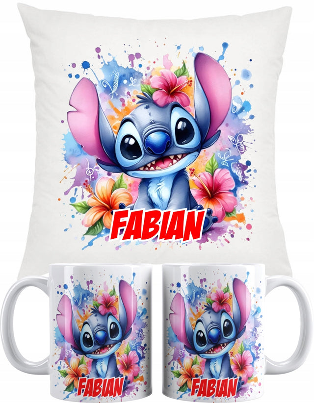 ZESTAW KUBEK I PODUSZKA LILO I STICH ANGEL DLA FANA PREZENT Z IMIENIEM gadżet z nadrukiem, upominek personalizowany