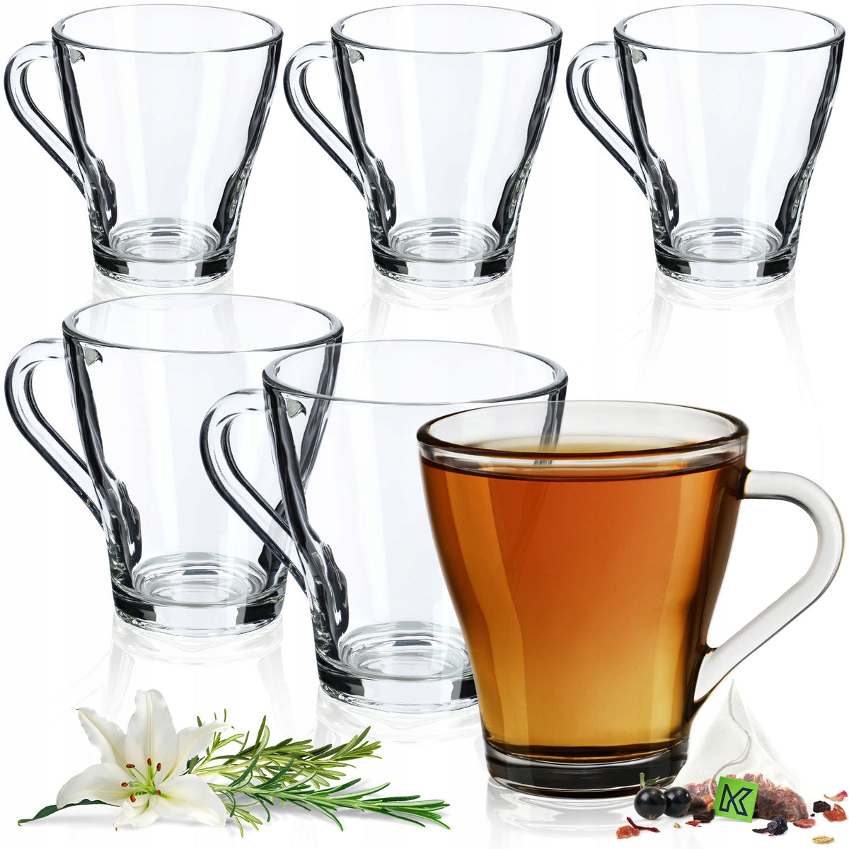 SZKLANKI DO HERBATY KAWY 250ml NAPOJÓW SZKLANKA ZESTAW Z UCHEM 6 szt kubki szklane bezbarwne na gorące i zimne płyny