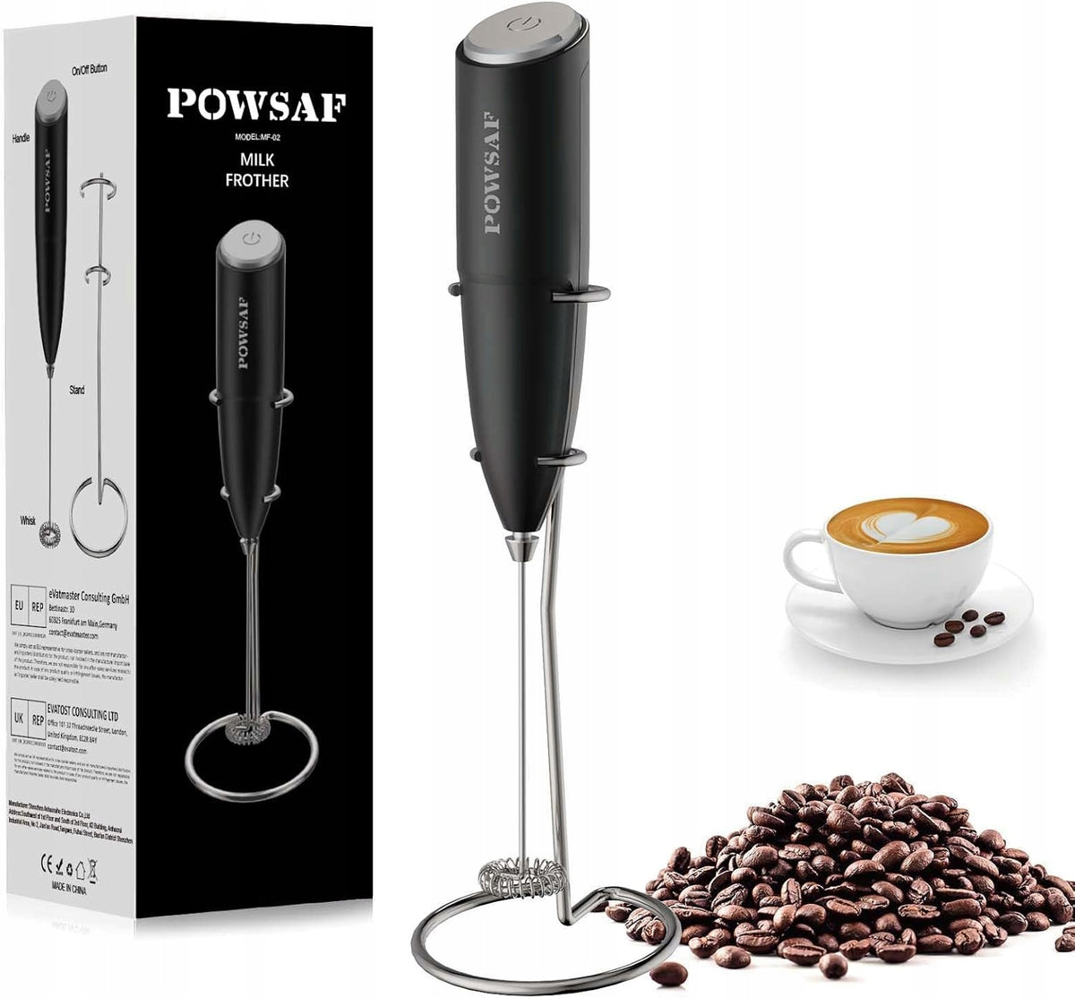 Spieniacz do Mleka Ręczny Elektryczny Mikser do Kawy Matcha Stojak powsaf ubijaczka, mieszadło napojów, cappuccino