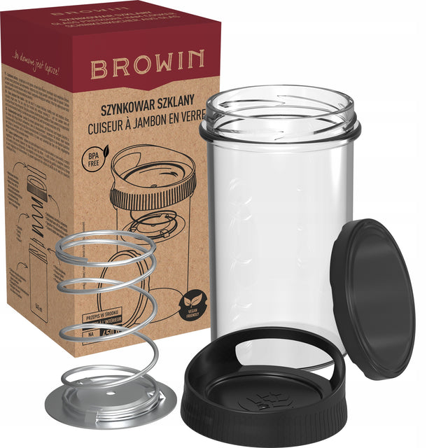 Szynkowar Szklany do domowych wędlin szynki na 450g mięsa garnek do parzenia, forma na kiełbasy, 540 ml, do zmywarki, sprężyna dociskowa