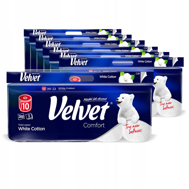 Velvet papier toaletowy White Cotton 7x 10 rolek bezzapachowy, suchy, do łazienki, 70 sztuk