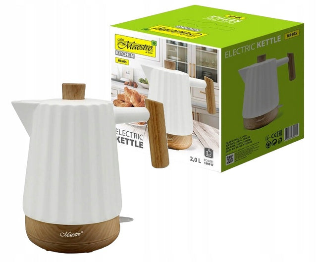 Czajnik elektryczny Maestro MR-075 1800W 2l piękna biała ceramika + drewno 2 l 1500 w biały