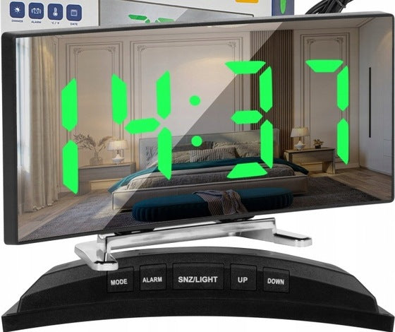 Zegar cyfrowy lustro LED termometr data budzik KOL elektroniczny wyświetlacz temperatury kalendarz alarm USB biały