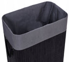 Kosz na pranie bieliznę do łazienki bambusowy kufer pojemnik z pokrywą loft brudownik wolnostojący 80 l czarny 42x32x59
