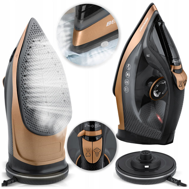 Żelazko bezprzewodowe parowe 2600W ceramiczna powłoka duża MOC berdsen do prasowania ubrań, zbiornik 320 ml, blokada kapania, automatyczne wyłączanie