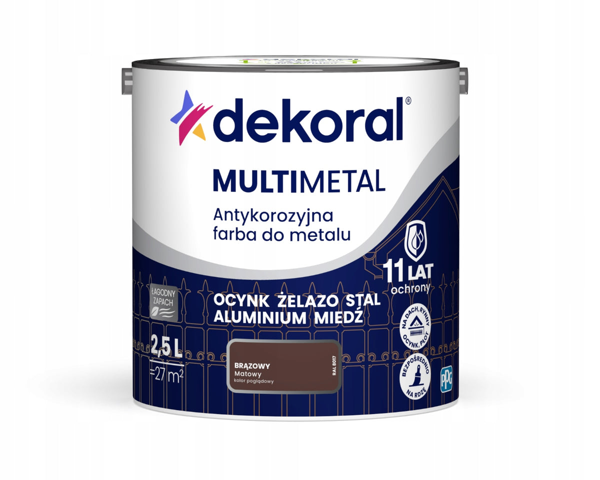 Dekoral Multimetal Farba antykorozyjna do metalu RAL 8017 brązowy 2,5l emalia akrylowa matowa na elementy stalowe