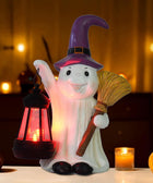Figurka duch halloween solarna LED ogrodowa czarownica latarnia 25 CM lampion, ozdoba na taras i balkon, dekoracja na