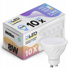 10x Żarówka LED GU10 8W 4500K Biała Neutral 860lm 120° Wydajna Premium CCD spot punktowy do lamp sufitowych, zamiennik