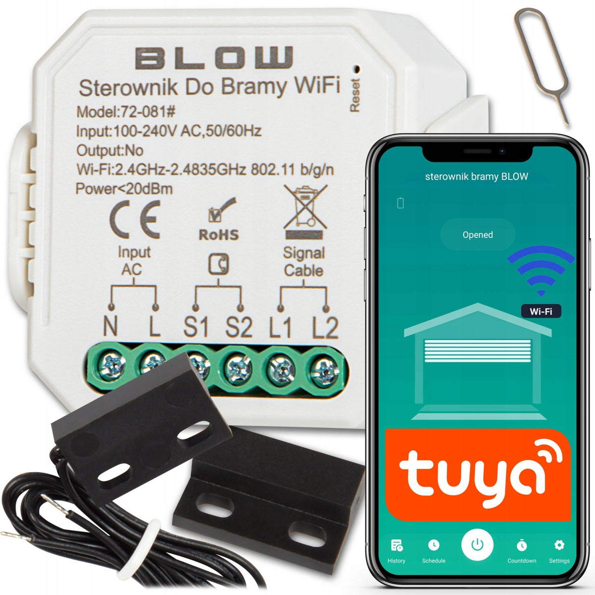Sterownik do bramy garażowej wjazdowej przekaźnik wifi + czujniki blow tuya moduł inteligentnego domu, automatyka