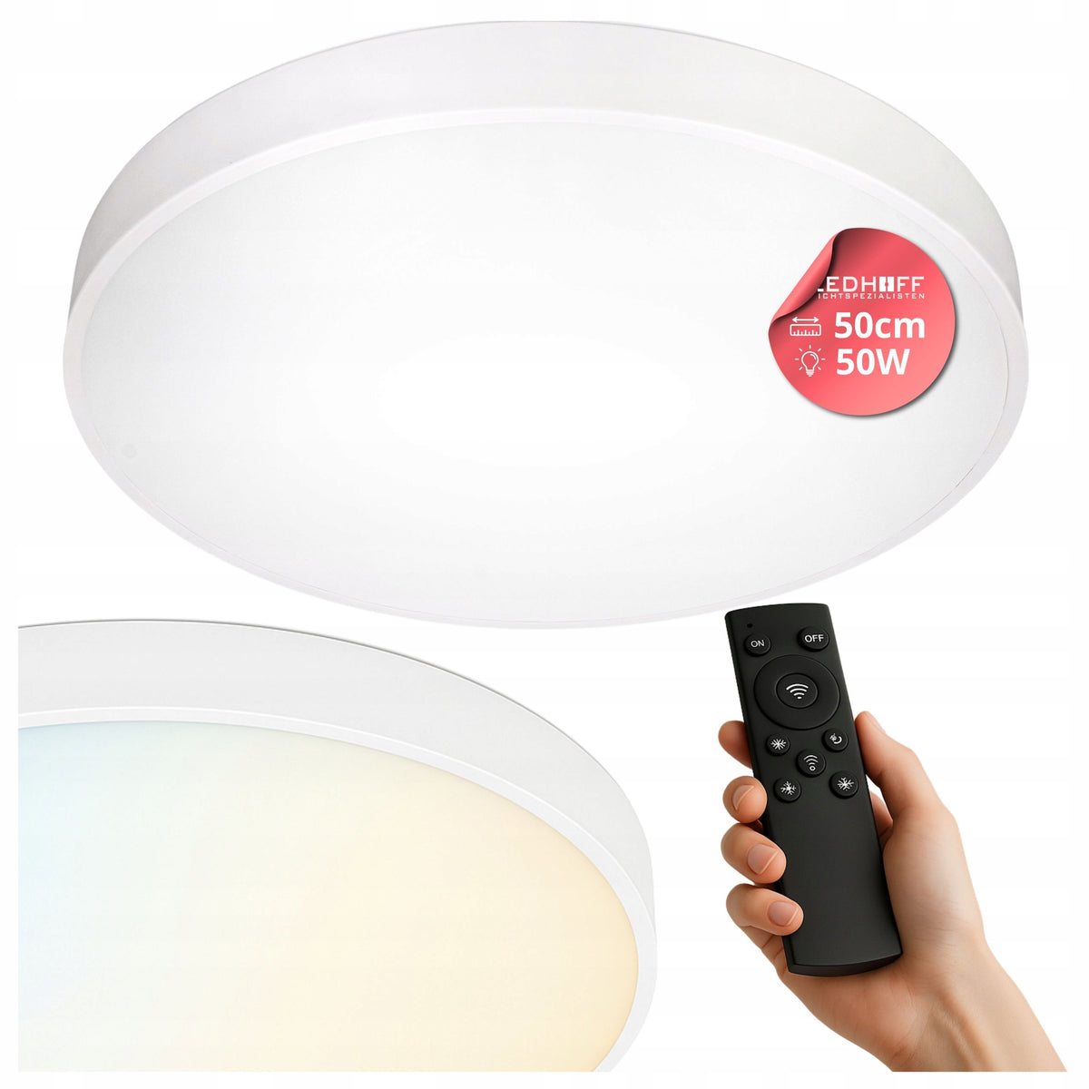 Plafon LED z pilotem Lampa sufitowa ściemnialna biała panel mocna duża oprawa okrągła 30 w, szerokość 50 cm, zmienna