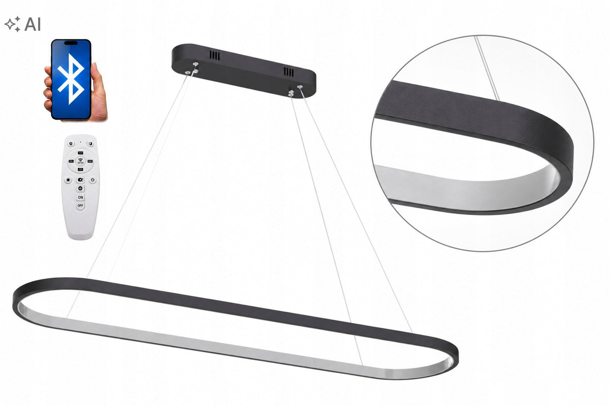 Lampa LED sufitowa nad stół czarna ringi 100cm 53W pamięć darmat light 655 żyrandol do jadalni i salonu, oprawa z