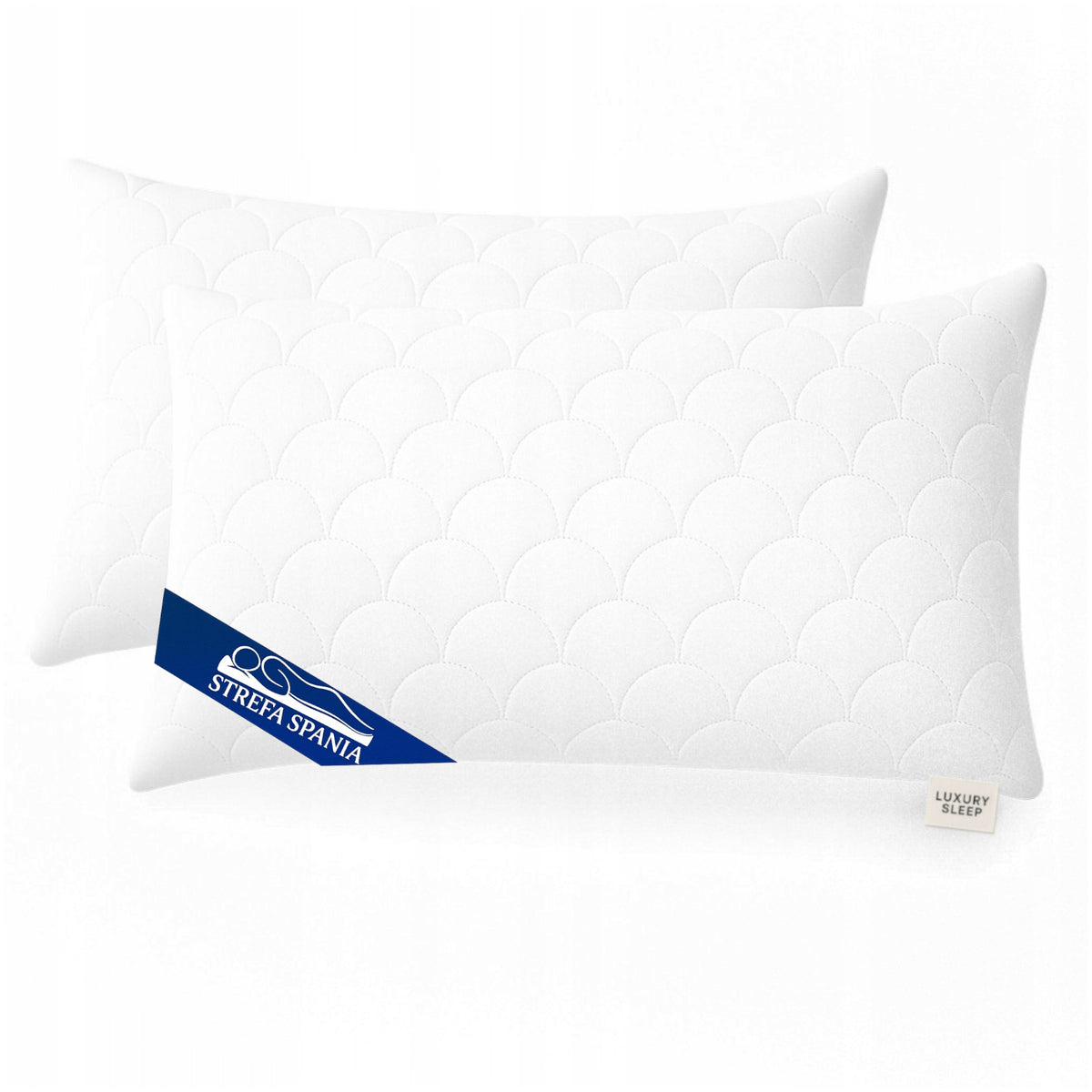 Zestaw premium 2x poduszka pikowana 60x70 cm antyalergiczna PL + zamek do spania, wypełnienie z włókien poliestrowych