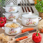 Zestaw garnków emaliowanych z Pokrywą indukcja GAZ Tadar Herbal 8 el naczynia kuchenne na kuchenkę ceramiczną i