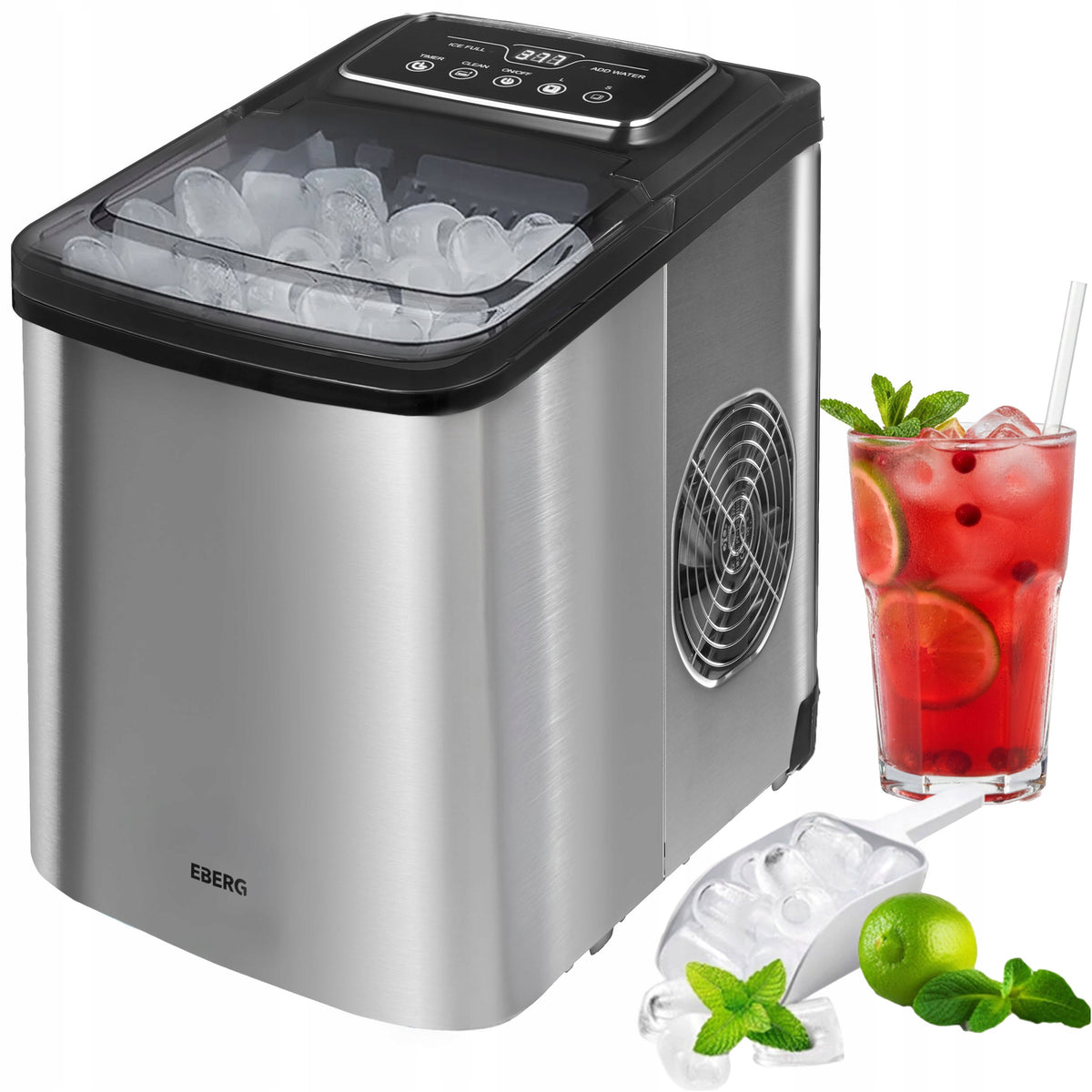 Kostkarka do lodu eberg domowa inox 12kg 160W ekspresowy lód kostki w 6min 160 w srebrny/szary