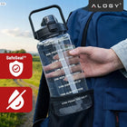 Butelka Motywacyjna Bidon na Wodę ze Słomką z Uchwytem Miarką 2000 ml 2l pojemnik do napojów plastikowy czarny
