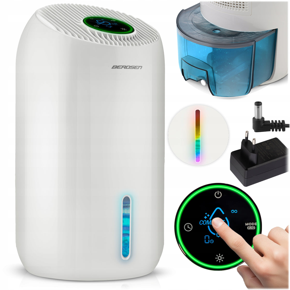 Osuszacz powietrza pochłaniacz wilgoci 60W cichy 34dB timer LED Berdsen 64 w