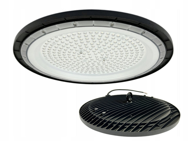 Lampa przemysłowa warsztatowa LED high bay 200W 4000K IP65 na magazyn halę oprawa sufitowa, neutralne białe światło, czarna