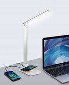 LAMPKA NA BIURKO LED BIURKOWA NOCNA KREŚLARSKA ALUMINIUM ŁADOWARKA 5 TRYBÓW ściemniana do nauki i pracy, biała 37,5 cm