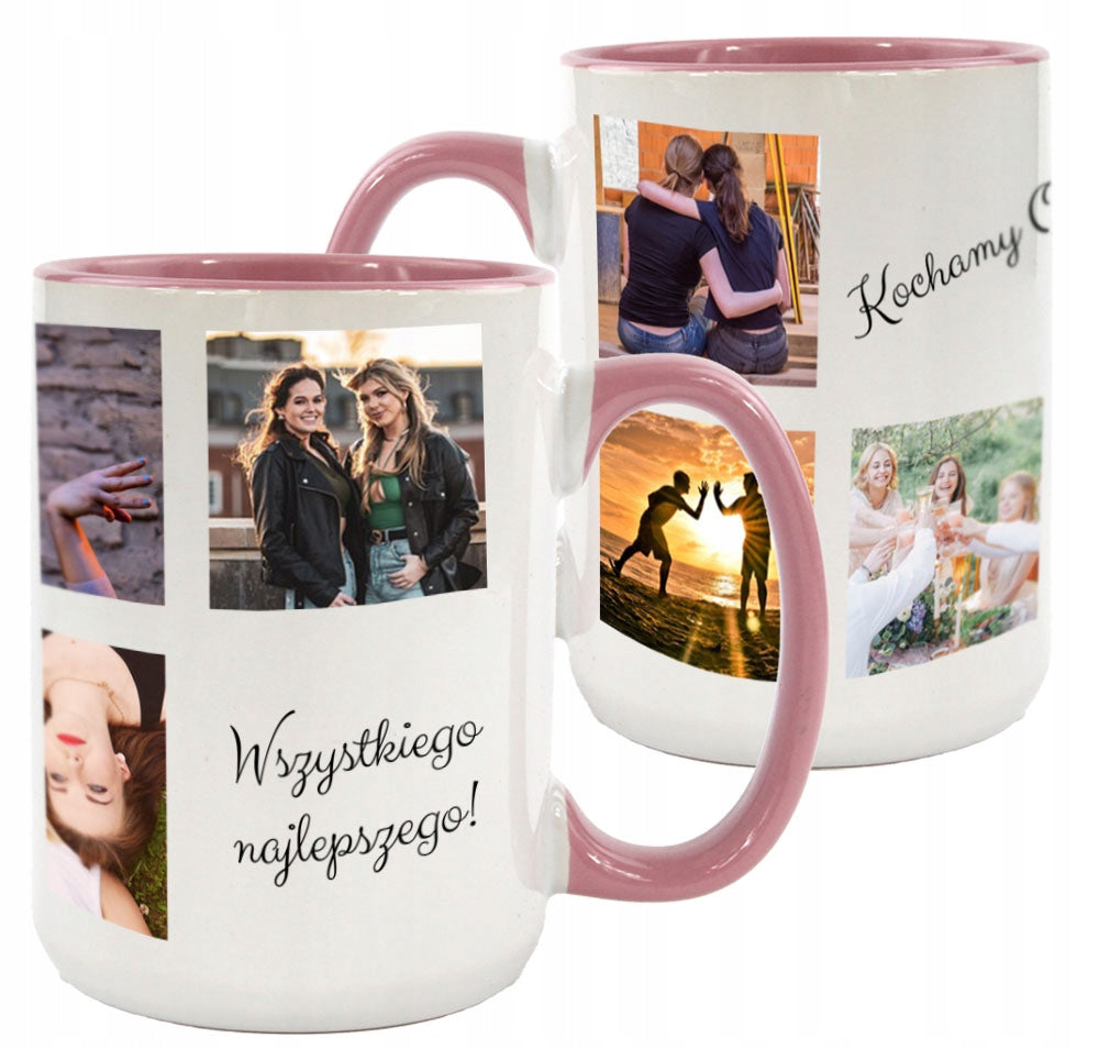 Foto kubek duży XXL z własnym nadrukiem twoim zdjęciem grafiką na prezent ceramiczny 440 ml różowy, do kawy i herbaty