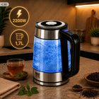 Czajnik elektryczny 1,7l 2200W REG temp 40-100°C szklany bezprzewodowy LED 1.7 l 2200 w srebrny/szary metal, szkło