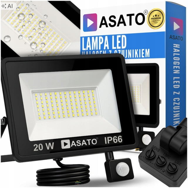 Halogen LED 20W Lampa Naświetlacz z Czujnikiem Ruchu Zmierzchu Zewnętrzny reflektor ogrodowy 1400 lm neutralna biel 4000K IP66