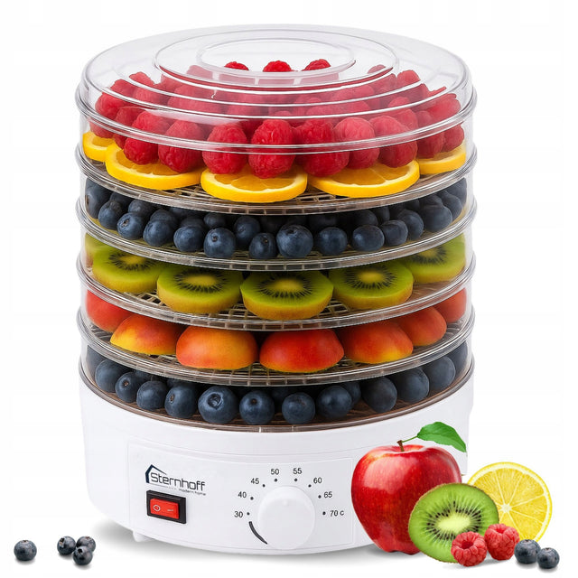 Suszarka do grzybów owoców warzyw żywności 5 SIT 600W regulacja temperatury dehydrator spożywczy do ziół, termoobieg, sita wolne od BPA