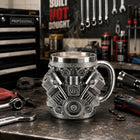 Kubek z motywem silnika V8 motor stal 300ml motoryzacyjny dla fana AUT naczynie na kawę i herbatę, upominek dla kierowcy