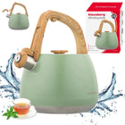 Czajnik z Gwizdkiem 2,5l klausberg KB-9039 Indukcja Gaz Drewniany Styl kettle stalowy do gotowania wody, zielony